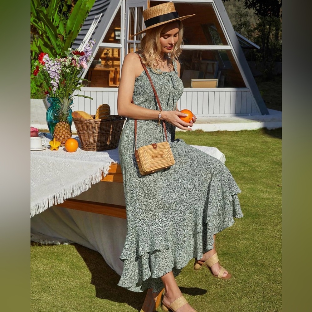 Grace Karin Green and White Maxi Dress